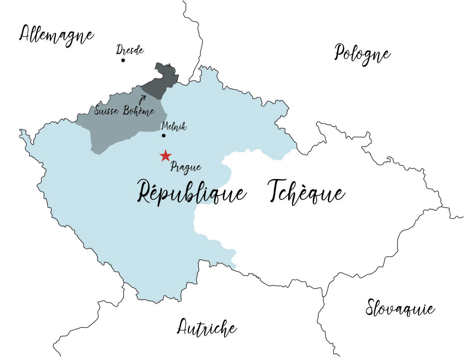 Suisse Bohème carte république tchèque