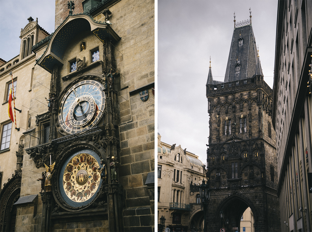 Tour de l'horloge astronomique Prague place république tour poudrière