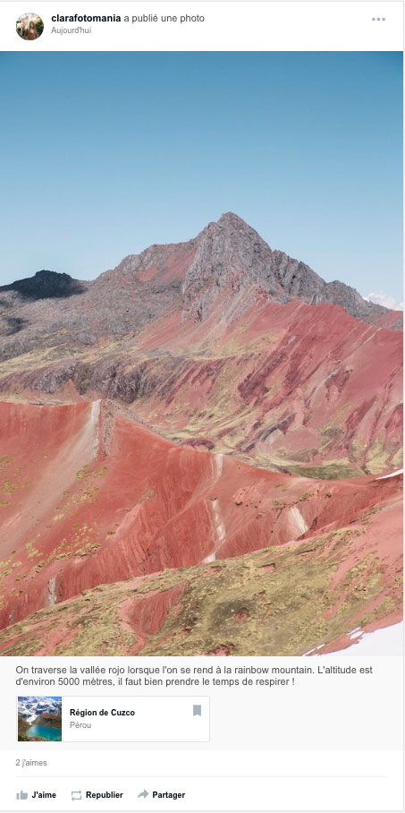 exemple de publication photo Travel feed