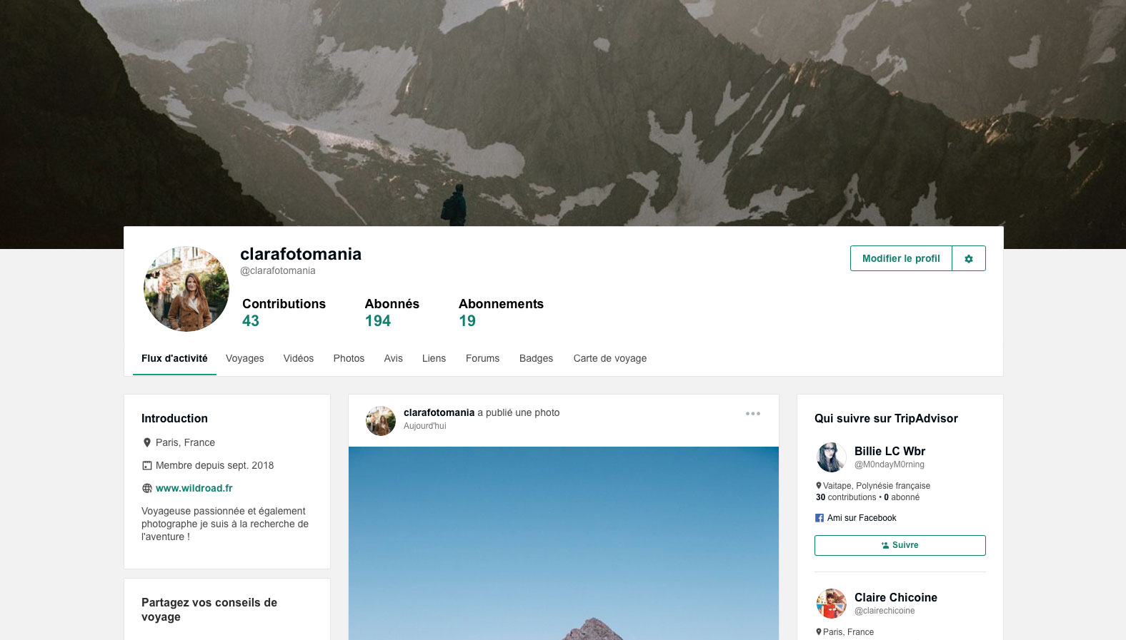 Mon profil travel feed tripAdvisor clara