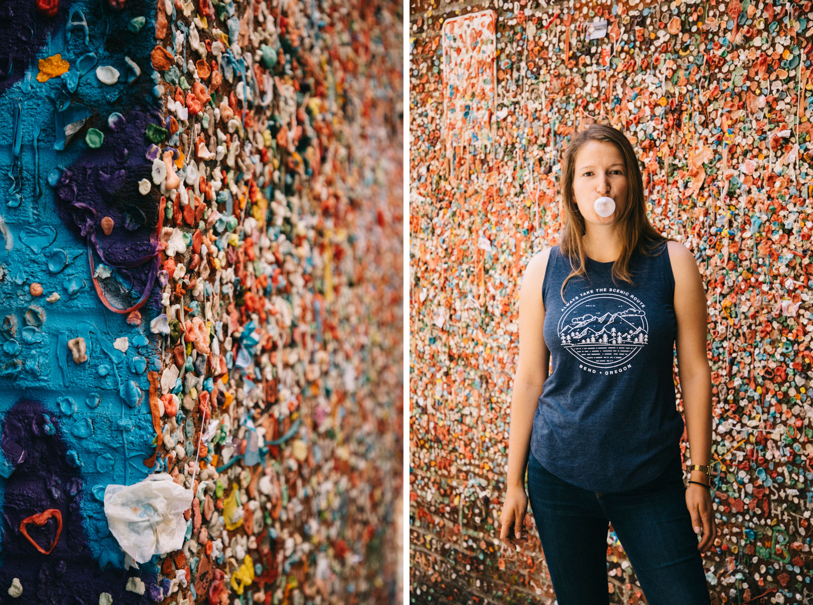 Une mur entièrement remplis de chewing-gum à Seattle