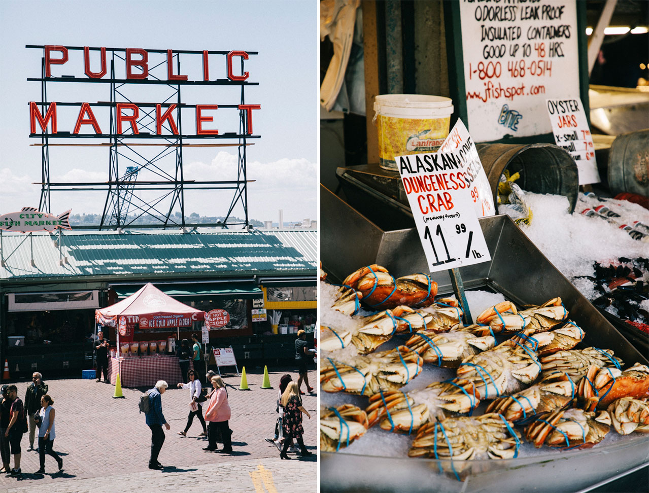 Les crabes de Seattle sur un stand du marché de Pike Place