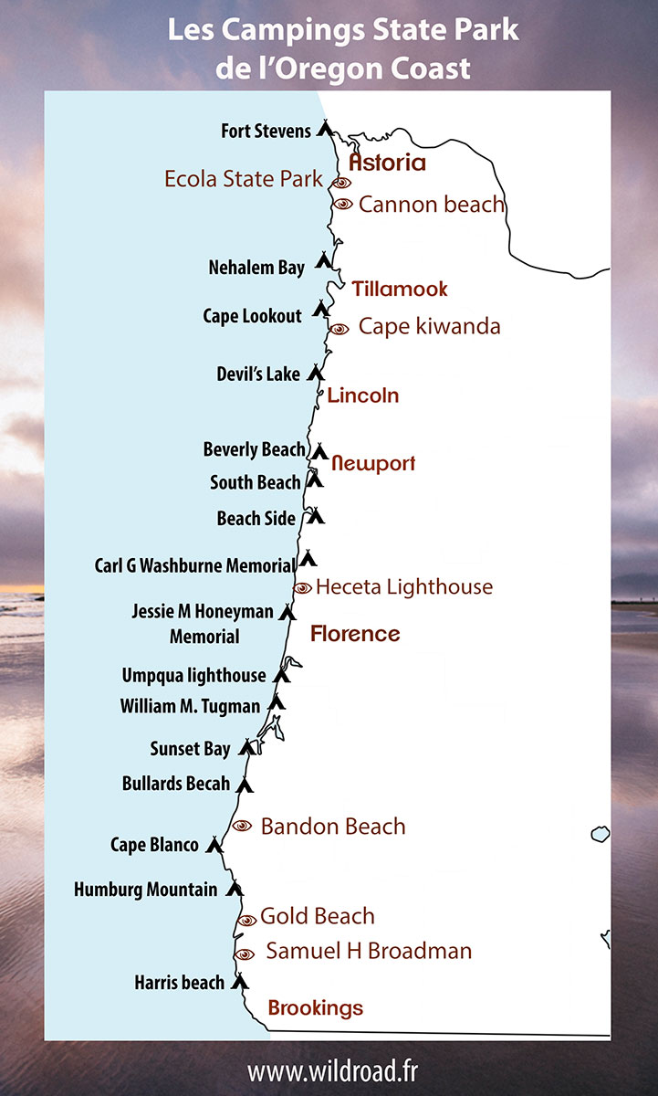 Map des camping oregon coast
