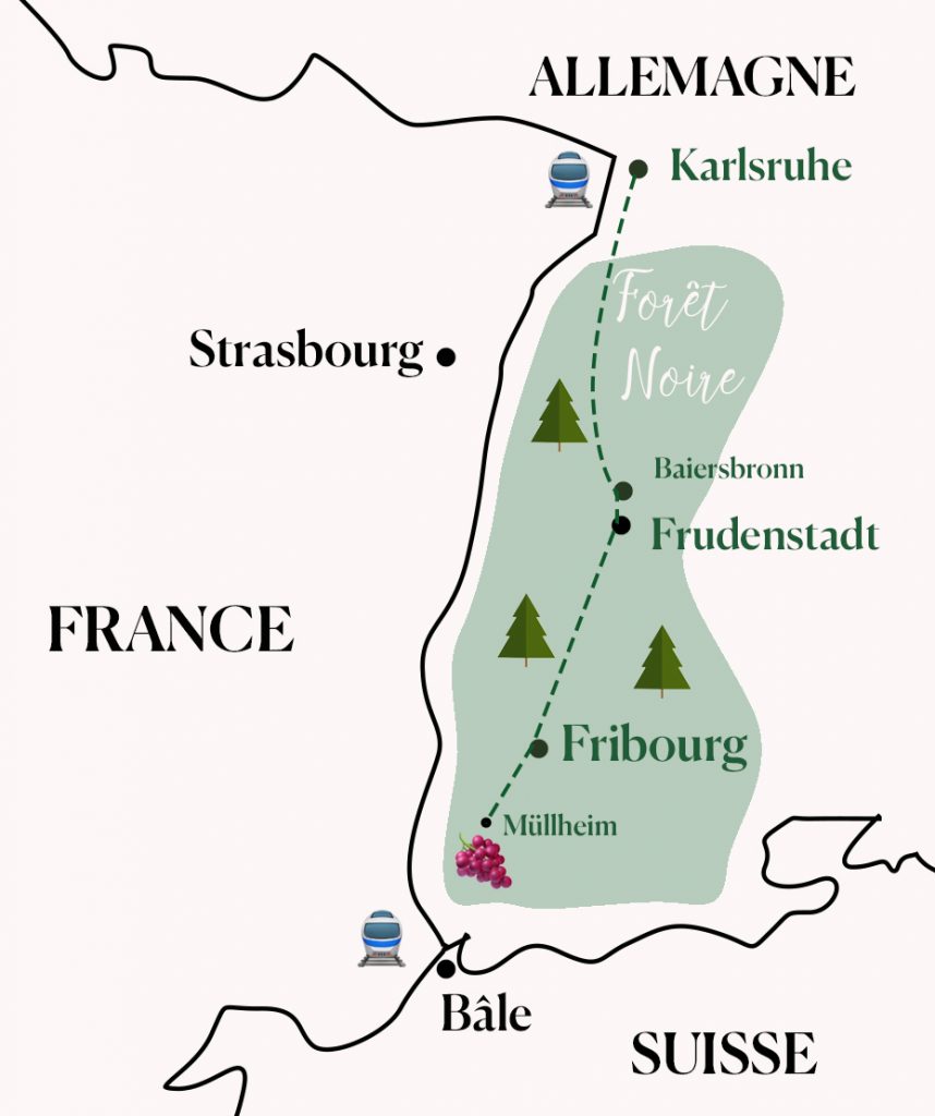 La carte de mon itinéraire de 5 jours en Forêt noire