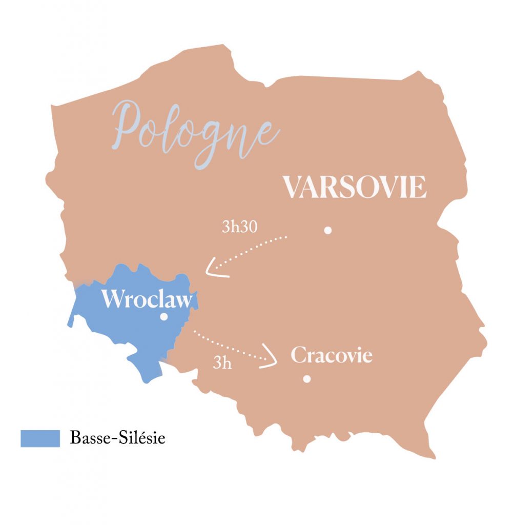 carte de la Pologne avec la Basse-Silésie et Wroclaw