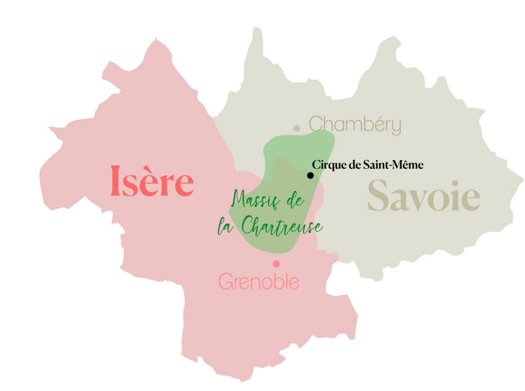 Carte de localisation du massif de la Chartreuse et du cirque de Saint-Même
