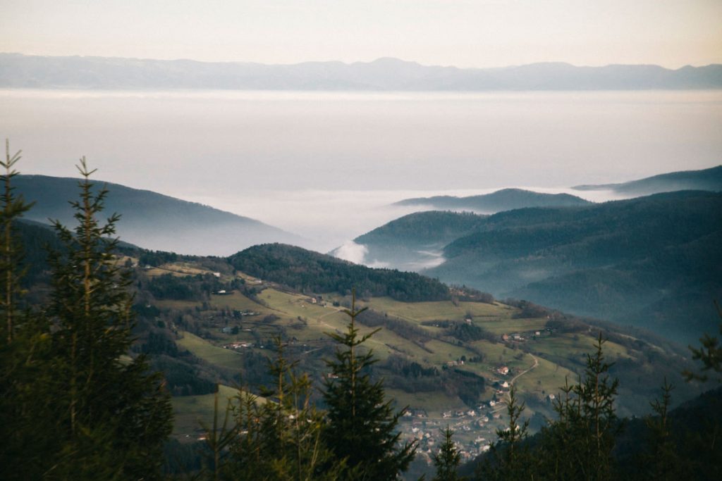 la plaine d'Alsace et les montagnes du Jura en fond depuis le petit Brézouard