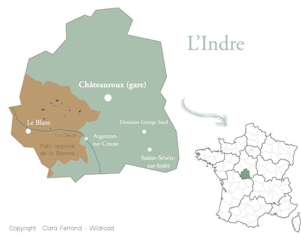Le département de l'Indre sur une carte de la France