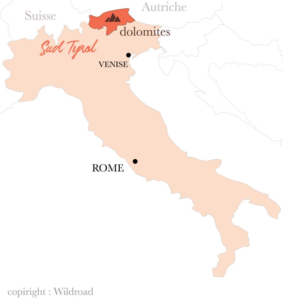 la carte des Dolomites et du Sud Tirol en Italie.