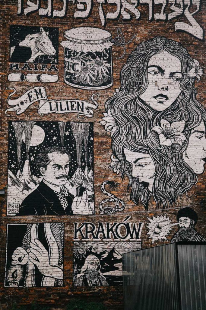 Un street art qui rend hommage à une famille juif dans le quartier de Kazimierz à Cracovie. credit photo : Clara Ferrand - blog Wildroad