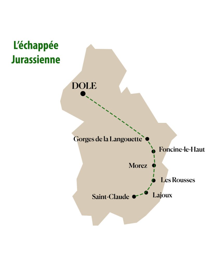 Tracé de l'itinéraire de l'échappée jurassienne dans le massif du Jura. crédit : clara ferrand ) blog Wildroad