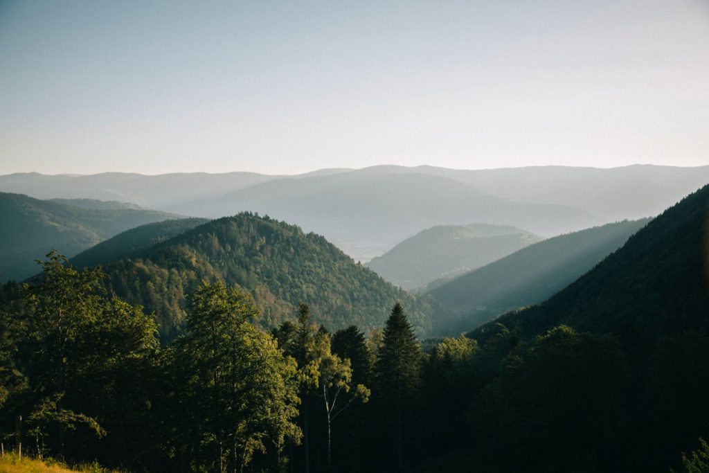 Un panorama sur le grand Ballon et la vallée de Thann depuis la grande traversée des Vosges. crédit photo : Clara Ferrand - blog Wildroad