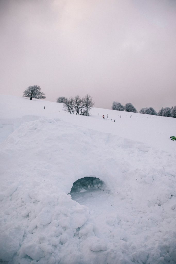 Atelier construction 'igloo avec un guide dans le massif des Vosges. crédit photo : Clara Ferrand - blog Wildroad