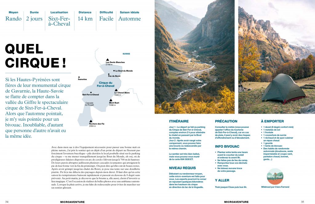 Rubrique micro aventure Wildroad dans le AR magazine. crédit photo : Clara Ferrand