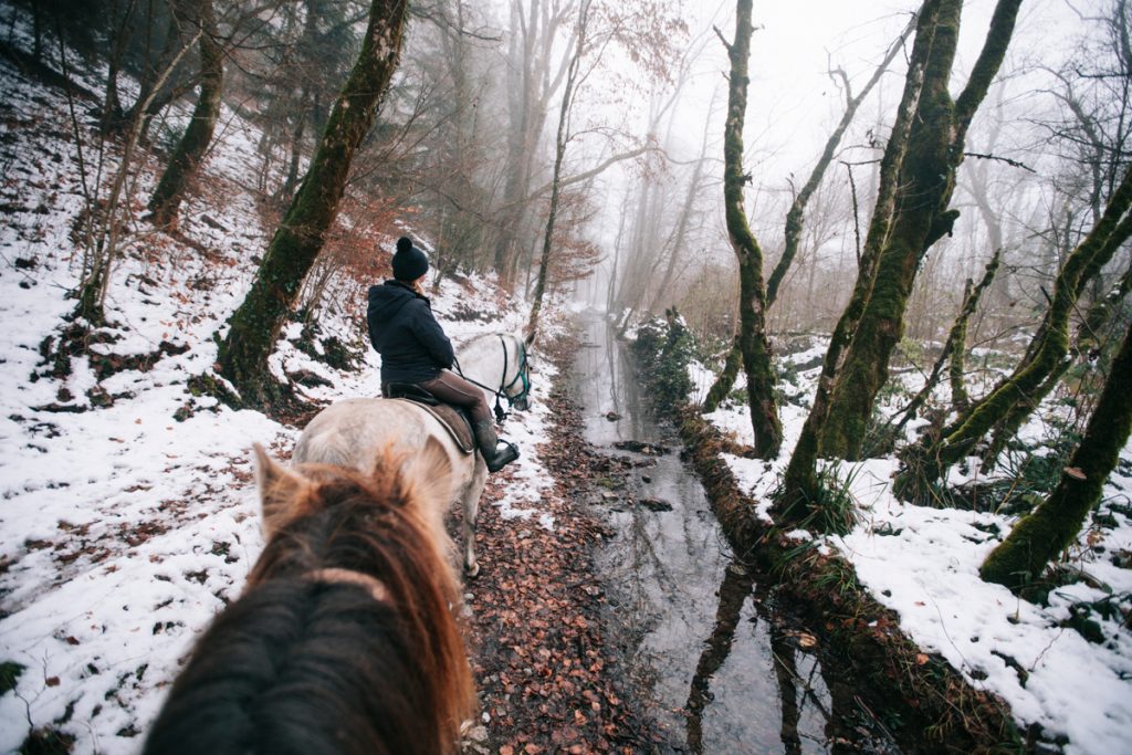 Balade à cheval en hiver autour d'Annecy à Chevaline. crédit photo : Clara Ferrand - blog Wildroad