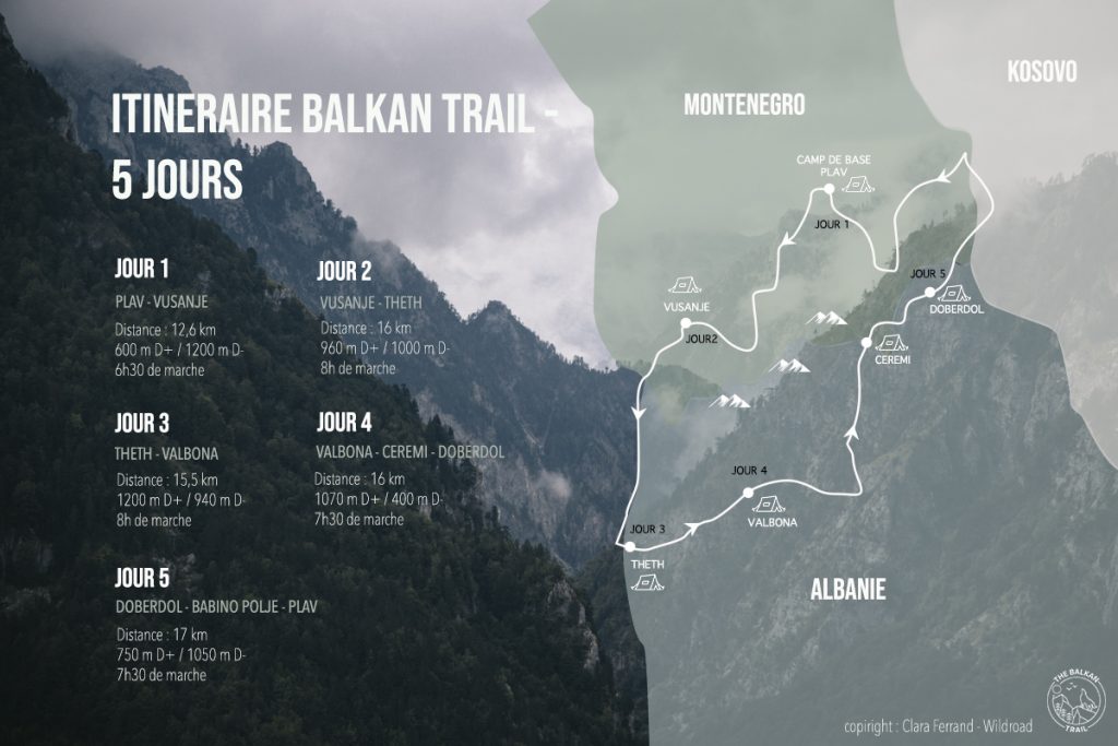 Itinéraire et carte des Peaks of the Balkans. crédit ; Clara Ferrand - blog WIldroad