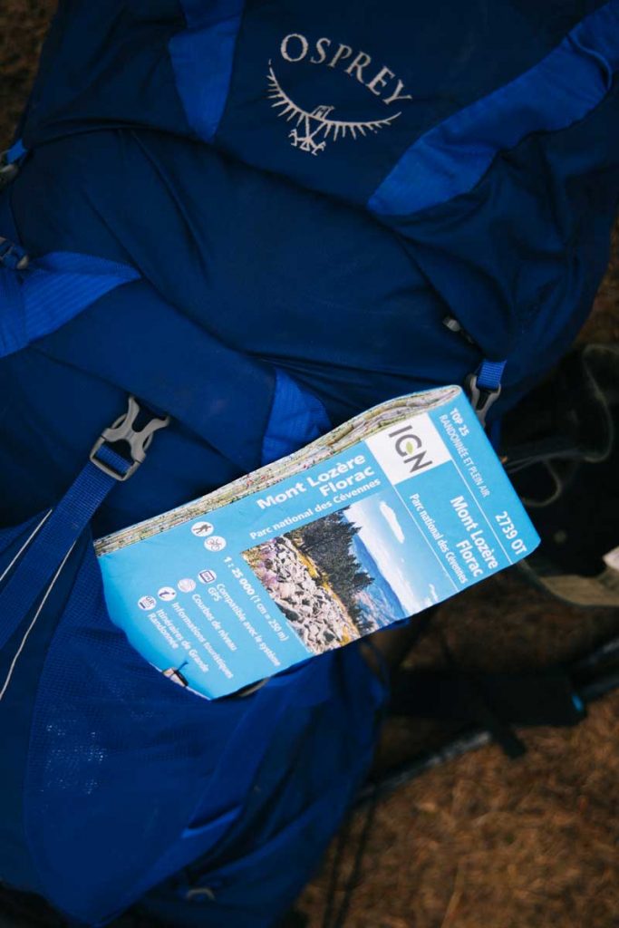 La carte IGN du parc National des Cévennes. crédit photo : Clara Ferrand - blog Wildroad