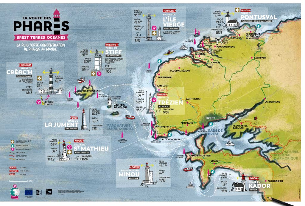 La carte de la route des phares Brest terres oceanes