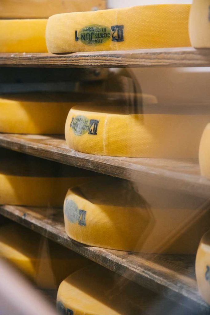 Production de bleu de Gex et de Comté dans la fromagerie de l'abbaye. crédit photo : Clara FERRAND -blog Wildroad