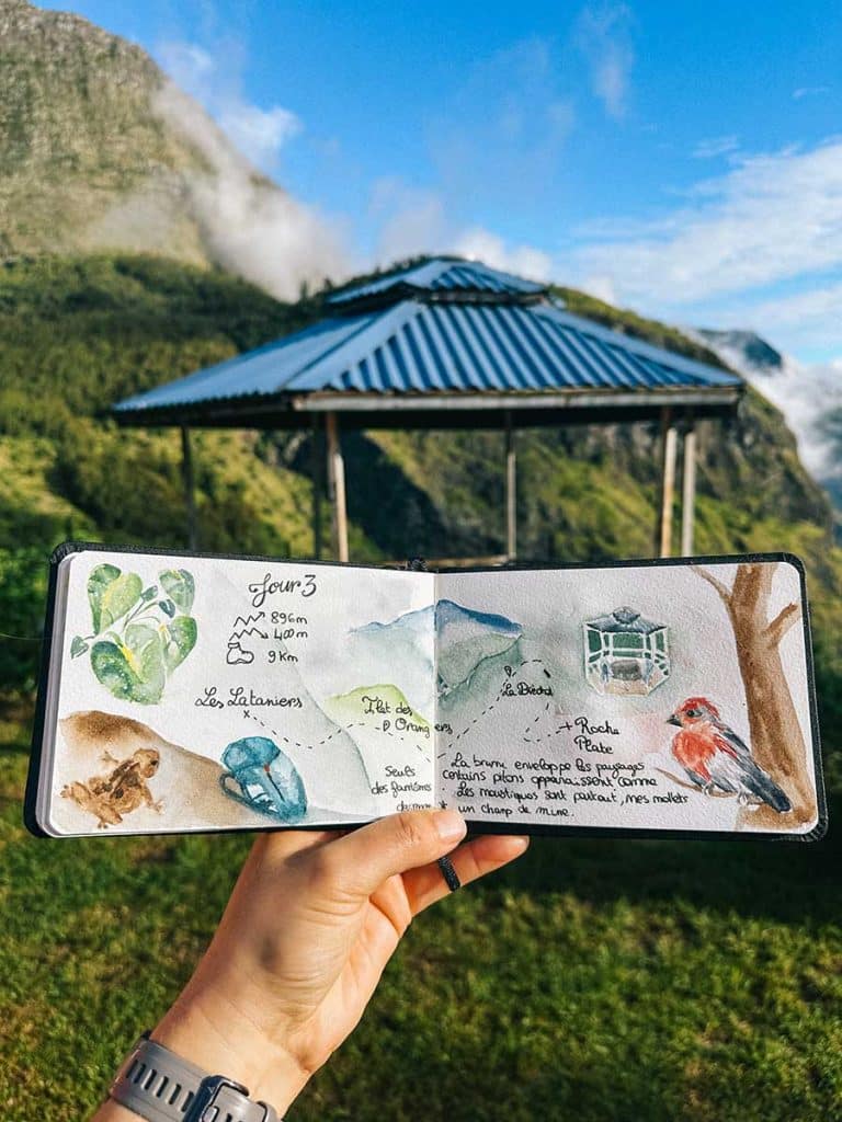 Carnet de voyage aquarelle pendant mon séjour à la Réunion